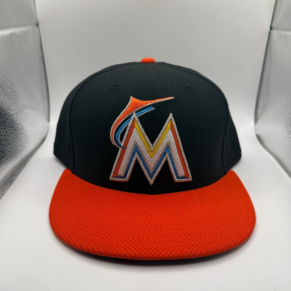 New Era 59FIFTY Miami Marlins Hat MLB Authentic Diamond Era Black Orange 7 5/8